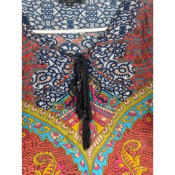 Tolani Silk Boho Tunic Dress Multicolor Print Size S - Picture 6 of 11
